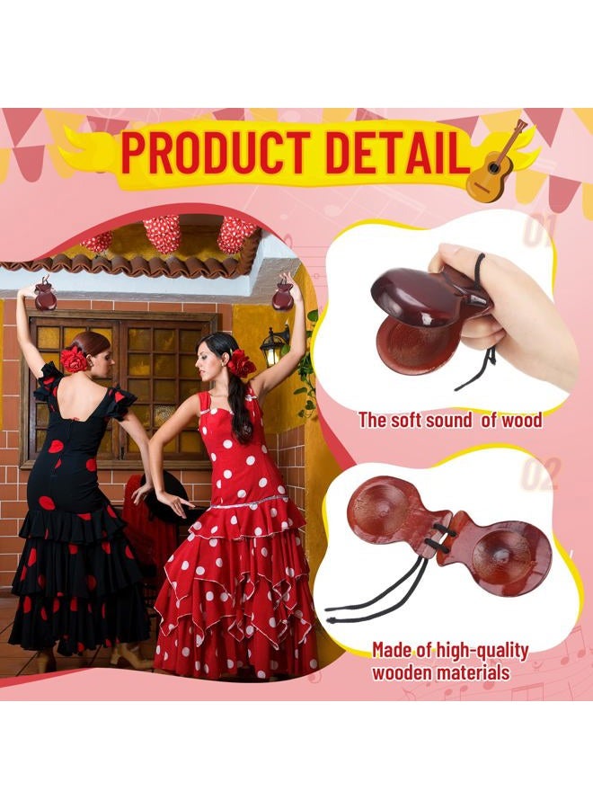 Motionchic 2 Pack Spanish Castanets Flamenco with String Traditional Wood Hand Percussion Castanets for Adults Kids Music Instrument Spain Souvenir Gift,1 Pair(Brown) - Image 4
