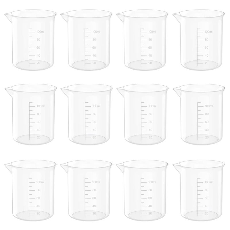 Goiio 12 قطعة 34 أونصة كوب قياس مختبر شفاف 100 مل أكواب بلاستيكية للتجارب العلمية قياس السوائل