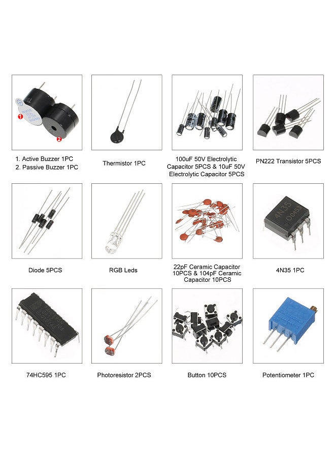 Electronic Fun Kit Bundle with Breadboard Cable Resistor Capacitor Leds Potentiometer Replacement for Arduino Respberry Pi