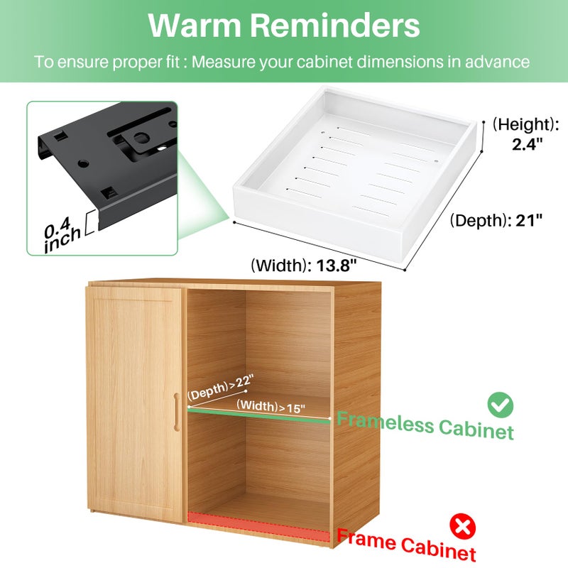 Kitstorack Pull out Cabinet Organizer, 21"Deep, Heavy Duty Full-Extension Slide out Drawers for Kitchen Cabinets with Nano Adhesive, Roll Out Shelf Sliding Cabinet for Pots, Bathroom, Pantry, Under Sink, White - Image 2