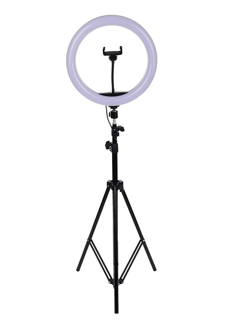 Generic - Ring Light for Live Streaming and Professional Photography with 360 Degree Rotation 33cm with Mobile Holder and 2.1m Tripod - White and Black - Image 1