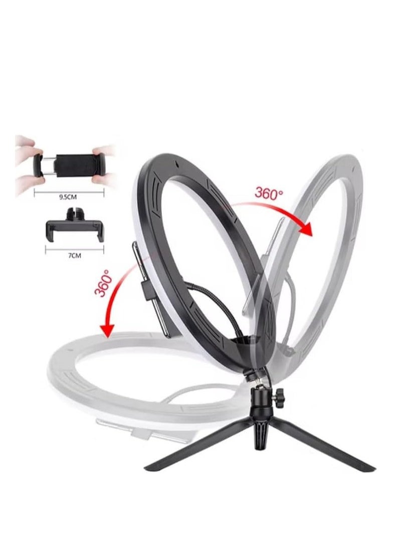 Generic - Ring Light for Live Streaming and Professional Photography with 360 Degree Rotation 33cm with Mobile Holder and 2.1m Tripod - White and Black - Image 1