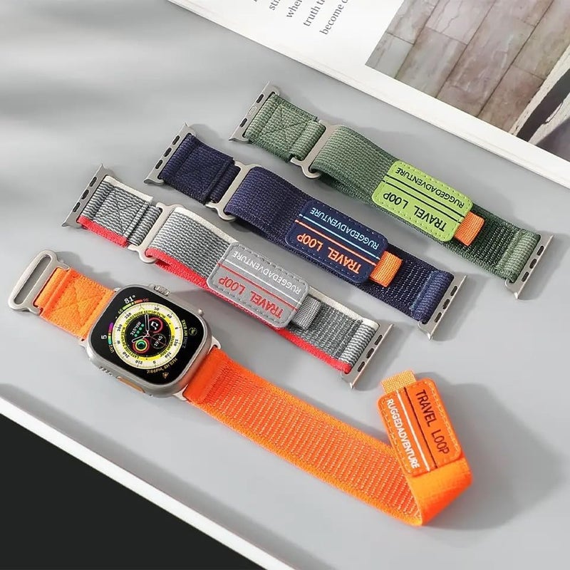 دادو حزام نايلون معدل من متوافق مع ساعة Apple Watch Series 10 | Ultra 2/8 Ultra / 9/8 / 7/6 مقاس 49/46/45/44 مم، حزام نايلون قابل للتنفس مع إغلاق مشبك لاصق - Image 5