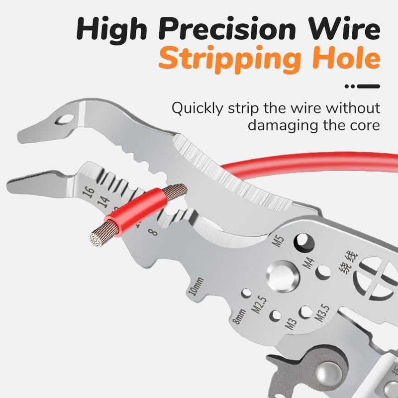 TERXA 13 In 1 Multifunctional Wire StripperCrimper Tool Wire Cutter Hand Tool For Cable CrimperStripper Professional Electrician Pliers For ShearingClamping Pack of 1Multicolor - Image 3
