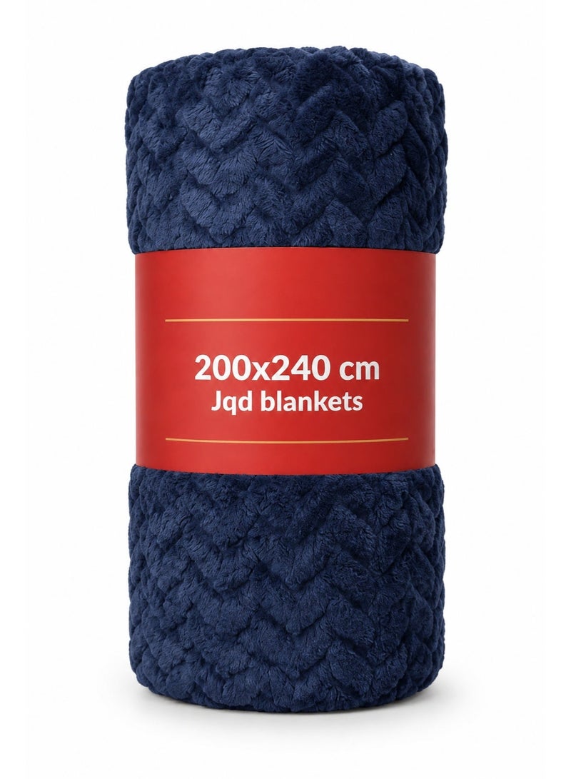 Home auraa Auraa King Jacquard blanket 280gsm, 200x240cm Navy Blue - Image 4
