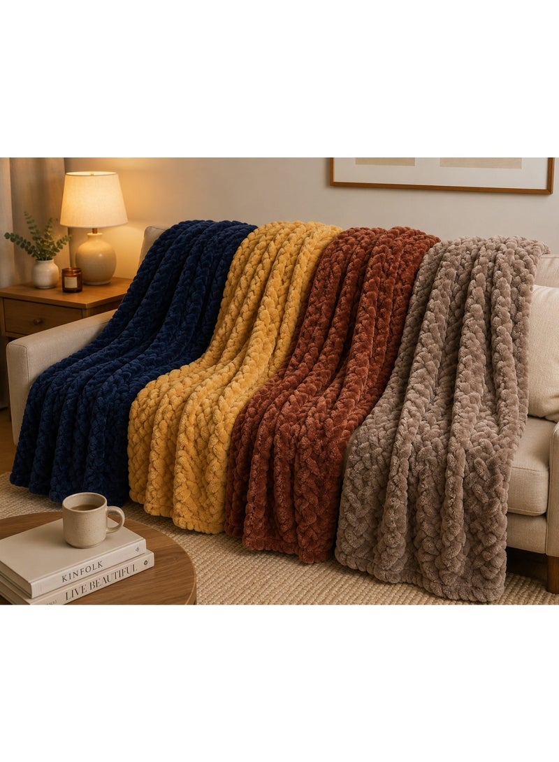 Home auraa Auraa King Jacquard blanket 280gsm, 200x240cm Navy Blue - Image 2