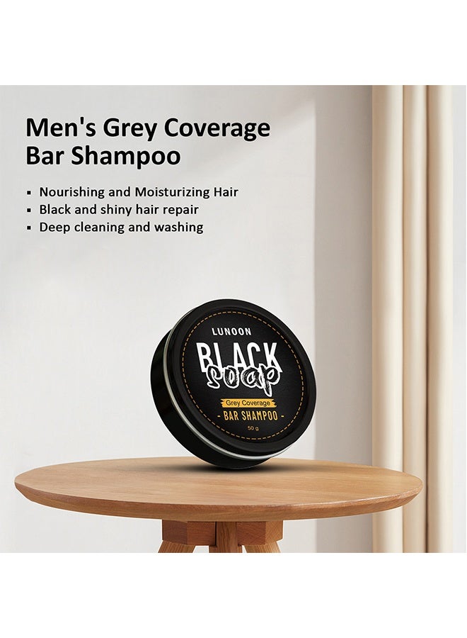 LUNOON Black Soap Grey Coverage Bar Shampoo 50g, hair darkening soap bar with botanical herbal extracts for hair growth and dye free solution to gray hair - Image 2