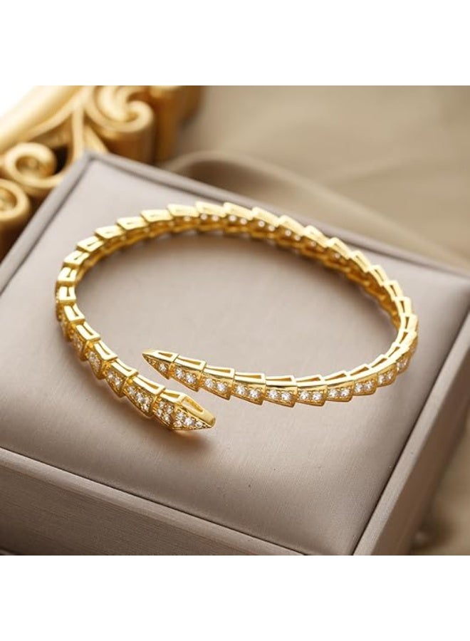 Golden Minimalist Bracelet – Cubic Zirconia Studded Bangle – Sleek & Elegant Jewelry for Women – Charm Statement Jewelry Gift - Image 2