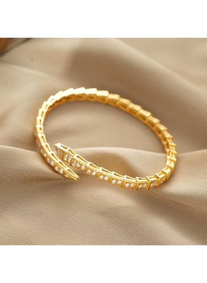 Golden Minimalist Bracelet – Cubic Zirconia Studded Bangle – Sleek & Elegant Jewelry for Women – Charm Statement Jewelry Gift - Image 4