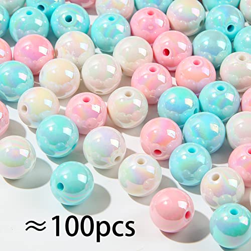 ANCADN 16mm Acrylic Beads Rainbow Beads Colorful Beads for Spring Easter DIY Jewelry Making (pinkblue) - Image 2