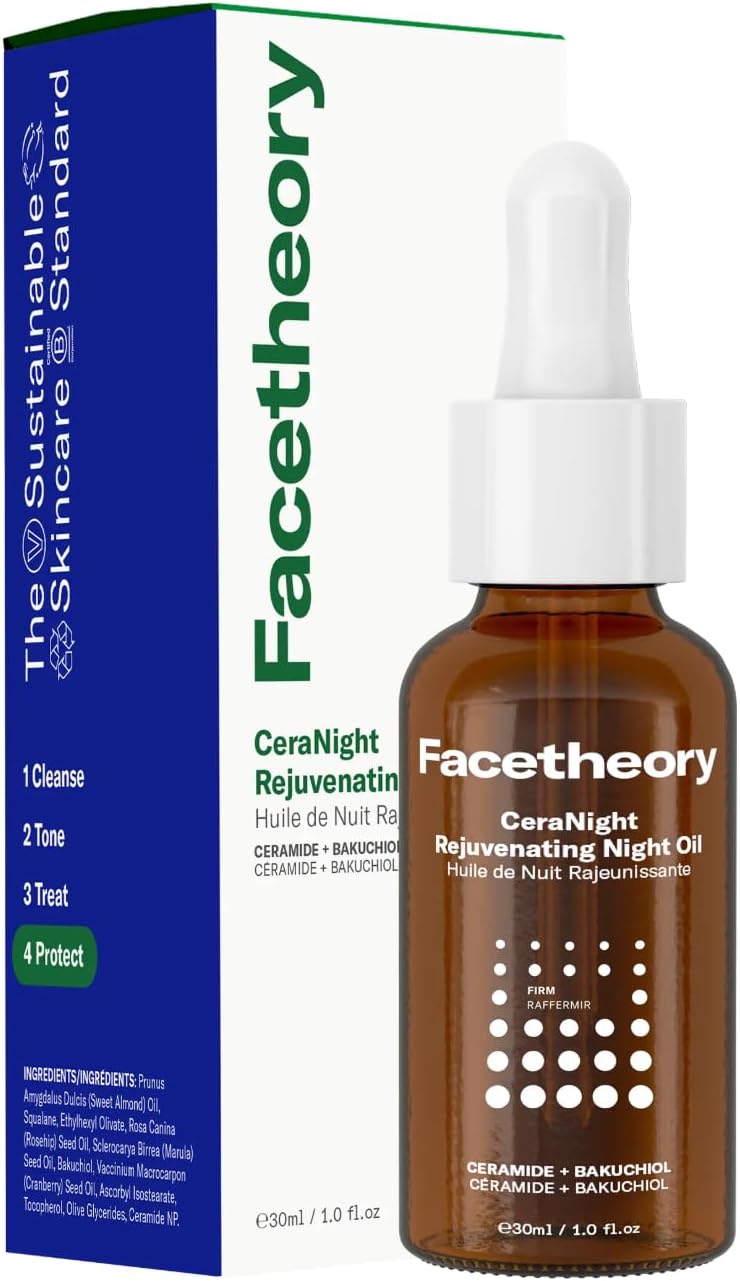 facetheory CeraNight Rejuvenating Night Oil Ceramides Bakuchiol Retinol Alternative Oil for AntiAging Reduce Fine Lines Wrinkles 30 ml