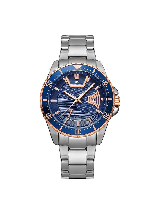KENNETH SCOTT Kenneth Scott K22040-SBSN Men's Analog Display Watch & Stainless Steel Strap Silver