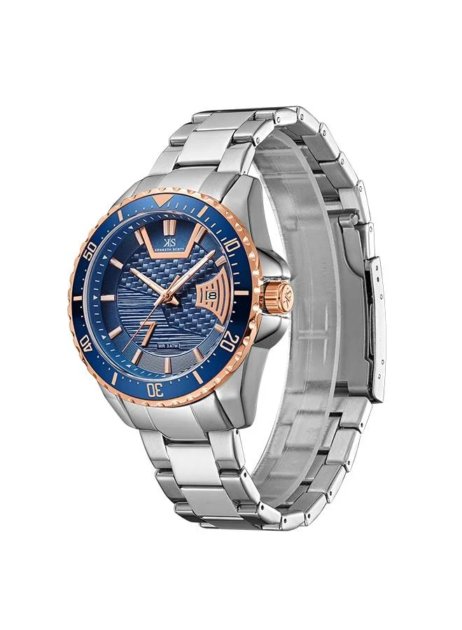KENNETH SCOTT Kenneth Scott K22040-SBSN Men's Analog Display Watch & Stainless Steel Strap Silver