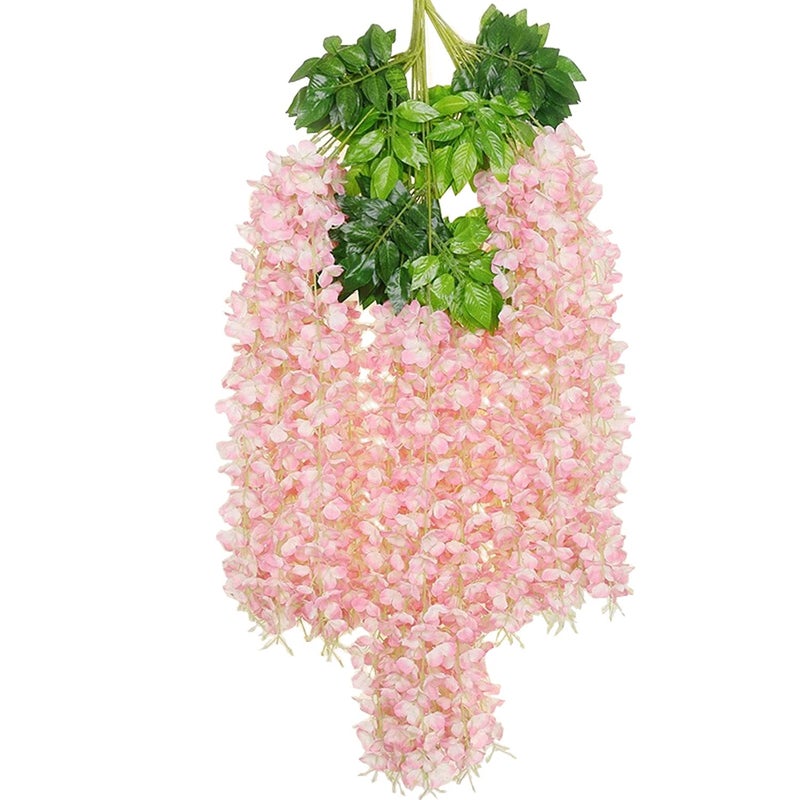 WEISPARK Fake Hanging Flowers - 12 Pieces 3.75 Feet/Piece Artificial Wisteria Vine Ratta Hanging Garland Silk Flowers for Home Party Wedding Decor (Light Pink) - Image 1