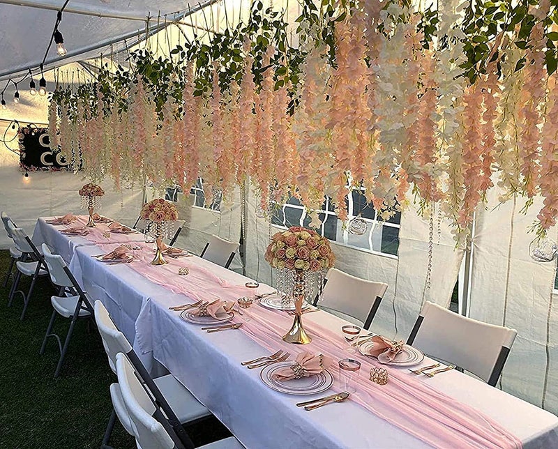 WEISPARK Fake Hanging Flowers - 12 Pieces 3.75 Feet/Piece Artificial Wisteria Vine Ratta Hanging Garland Silk Flowers for Home Party Wedding Decor (Light Pink) - Image 4