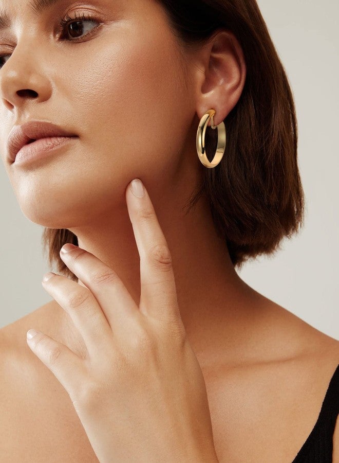 WOWORAMA Gold 30mm Large Chunky Hoop Clip On Earrings - No Piercing, Flat Hoop Earrings - Image 4