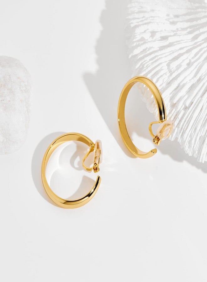 WOWORAMA Gold 30mm Large Chunky Hoop Clip On Earrings - No Piercing, Flat Hoop Earrings - Image 2