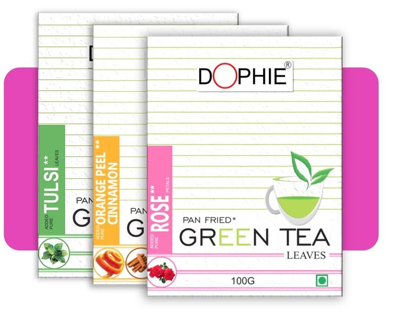 Dophie Rose green tea-1,Orange green tea -1,Tulsi green tea -1 (COMPO PACK-3)|Green tea with added herbs/spices|green tea loose leaves| Less Bitter |More Antioxidants(100 * 3)(300g)