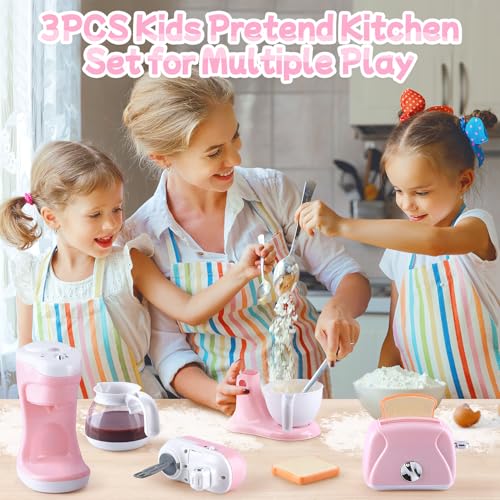 PLAY Kitchen Appliances Toys Kids Play Kitchen Accessories Set Pretend Kitchen Toys for Kids Ages 48 Coffee Maker Mixer Toaster with Realistic Lights  Sounds Gift for Girls Ages 3 - Image 5