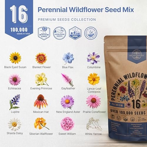 Organo Republic 16 Perennial Wildflower Seeds Mix for Indoor & Outdoors. 100,000+ Non-GMO, Heirloom Wildflower Garden Seeds, 4oz Packet for Growing Wild Flowers to Attract Bees, Butterflies & Birds - Image 3