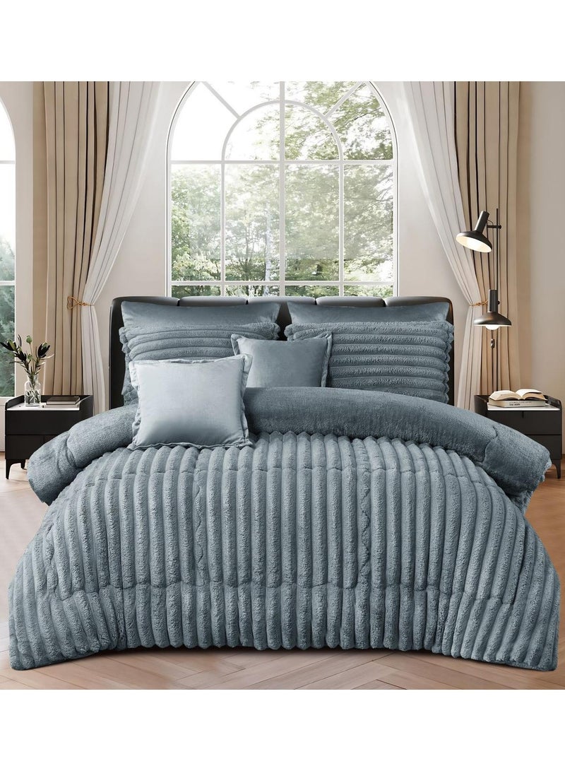 Moon Winter quilt set two sides one velvet face and one soft fur face 6 pieces medium filling excellent quality and practical 220 by 240 - Image 1