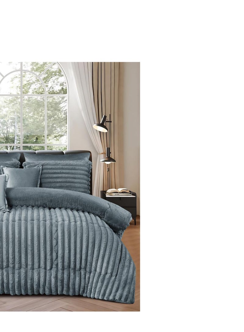 Moon Winter quilt set two sides one velvet face and one soft fur face 6 pieces medium filling excellent quality and practical 220 by 240 - Image 3