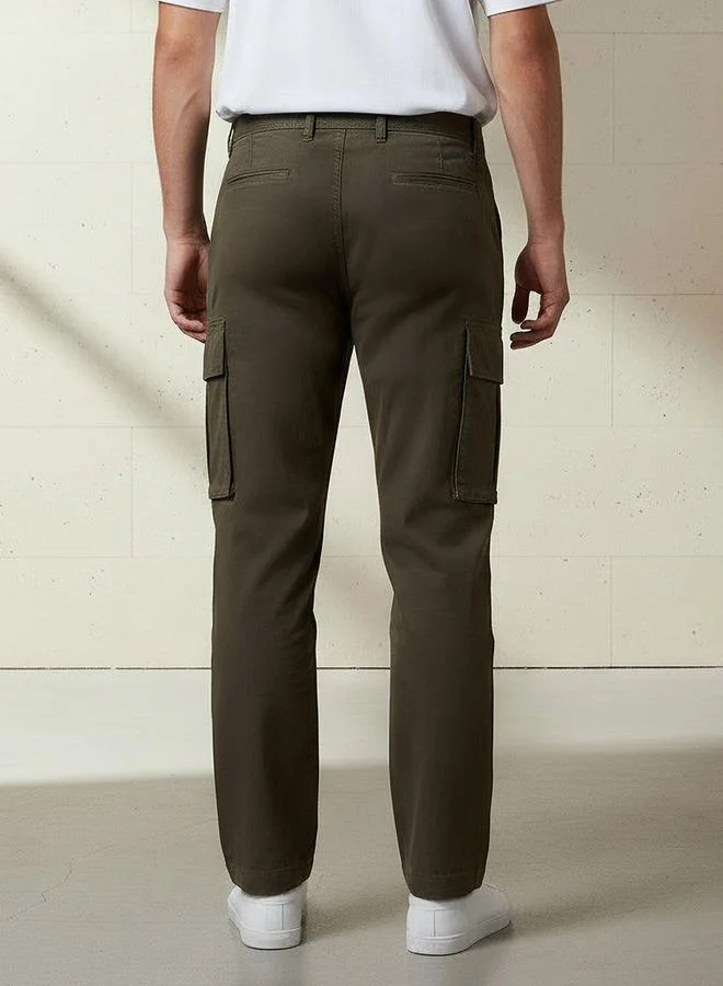 Splash FAV GREEN Smart Regular Fit Twill Cargo Trousers for Men | Best Price UAE