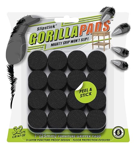 Slipstick GorillaPads 1 Inch Non-Slip Furniture Pads/Gripper Feet Skids (Set of 32) Self Adhesive Rubber Floor Protectors, Round, Black, CB147-32 - Image 1