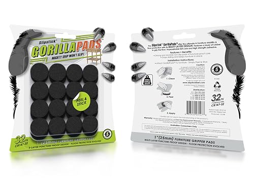 Slipstick GorillaPads 1 Inch Non-Slip Furniture Pads/Gripper Feet Skids (Set of 32) Self Adhesive Rubber Floor Protectors, Round, Black, CB147-32 - Image 2