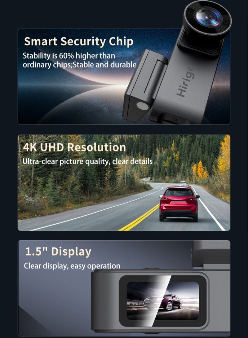 Hirige Automotive H5 Pro 4K+1080P Dual Dash Cam with WiFi, Night Vision, G-Sensor, Loop Recording, 24H Parking Mode, Free 64GB Card - Image 5
