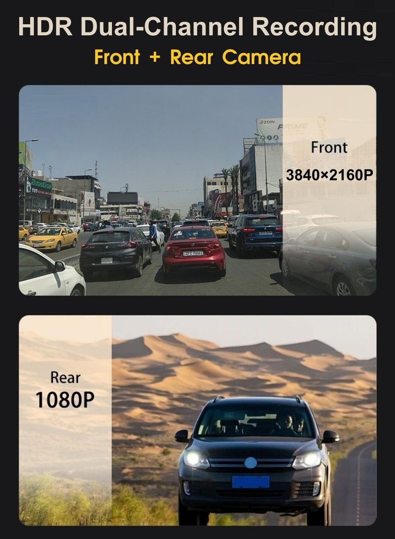 Hirige Automotive H5 Pro 4K+1080P Dual Dash Cam with WiFi, Night Vision, G-Sensor, Loop Recording, 24H Parking Mode, Free 64GB Card - Image 3