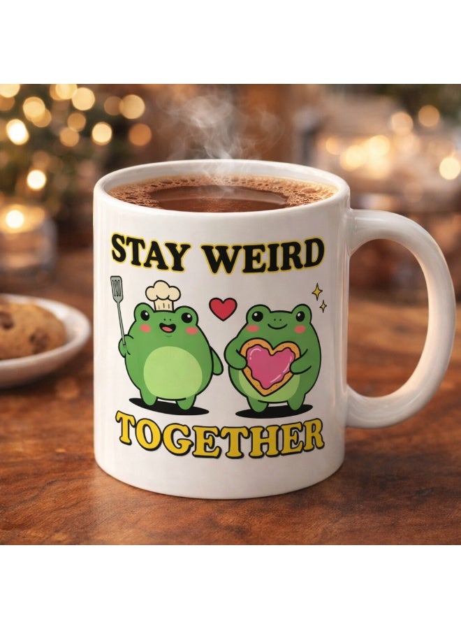 MELIZ "Stay Weird Together" Kawaii Frog Couple Ceramic Mug - Image 2