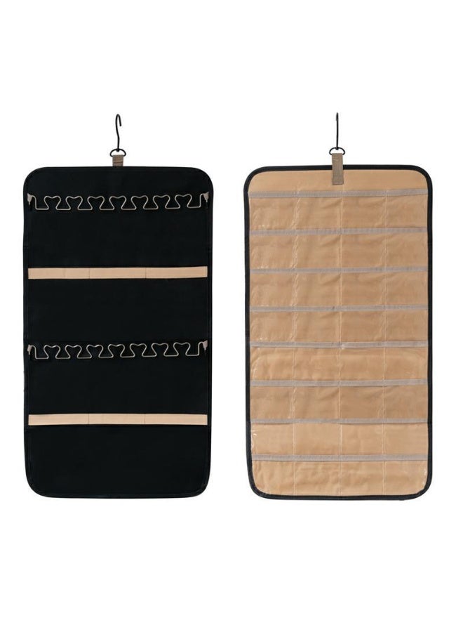 Soofam Hanging Jewelry Organizer Storage Roll with Hanger Metal Hooks Double-Sided Jewelry Holder for Earrings, Necklaces, Rings on Closet, Wall, Door, 1 piece, Medium, Black - Image 1