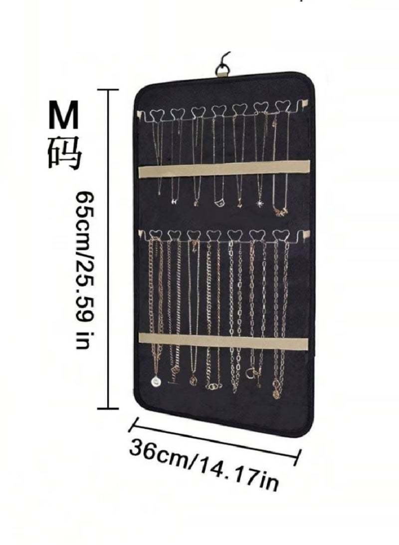 Soofam Hanging Jewelry Organizer Storage Roll with Hanger Metal Hooks Double-Sided Jewelry Holder for Earrings, Necklaces, Rings on Closet, Wall, Door, 1 piece, Medium, Black - Image 3