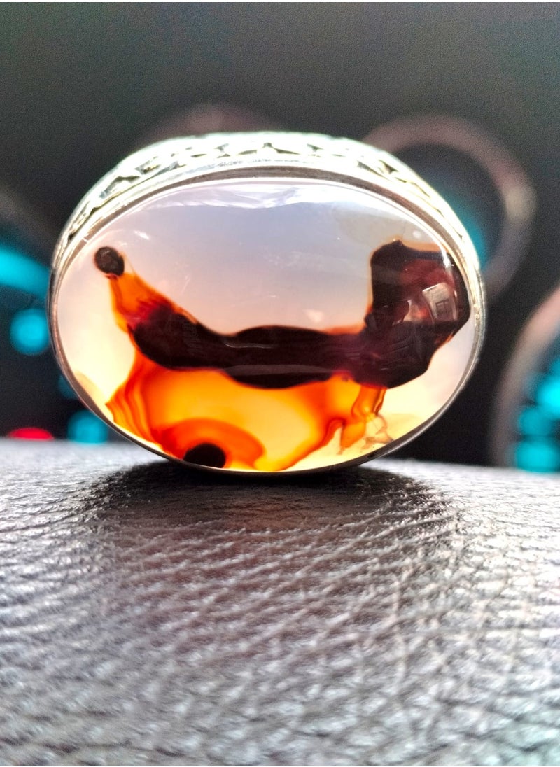 Generic - Elegant silver ring with a huge  rare Dendritic White Yemini  agate gemstone , size can be fixed to your size easily - Image 1