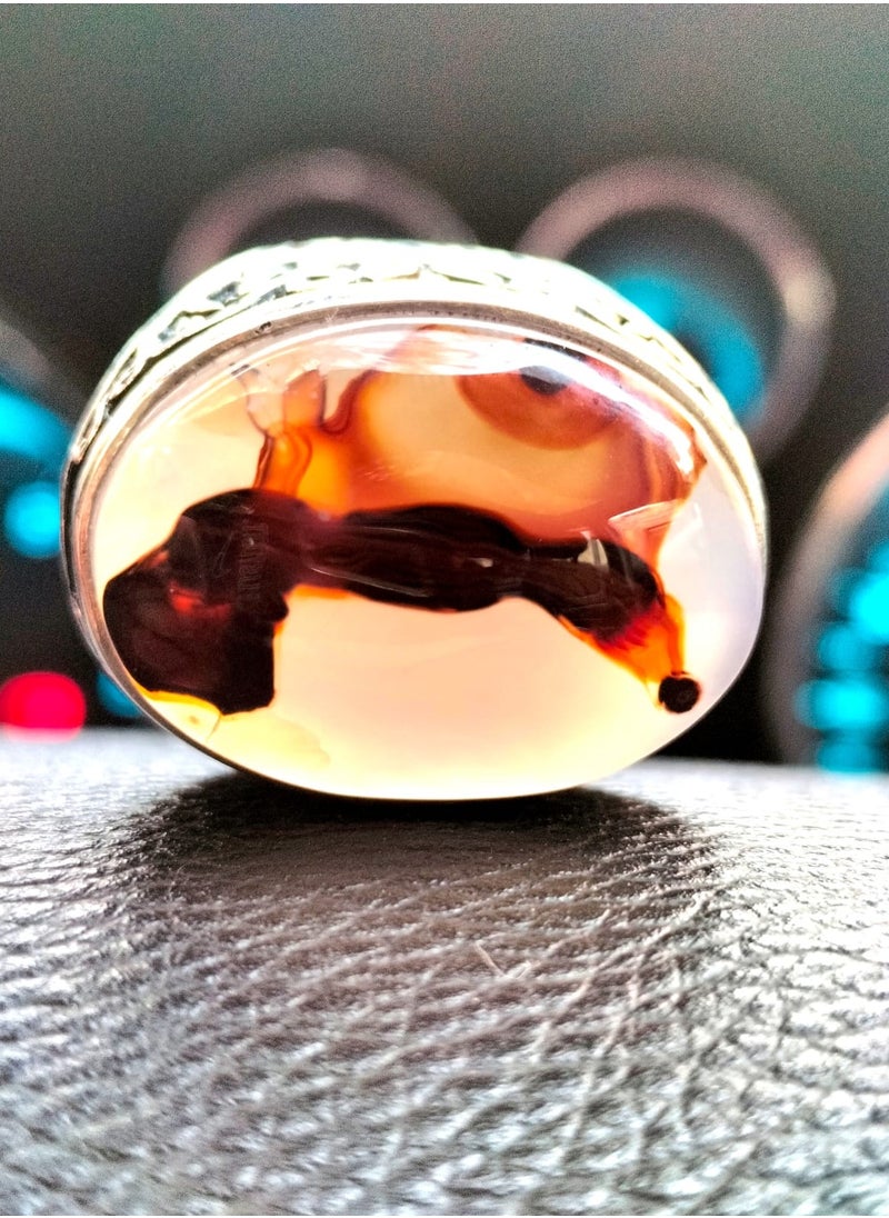 Generic - Elegant silver ring with a huge  rare Dendritic White Yemini  agate gemstone , size can be fixed to your size easily - Image 1