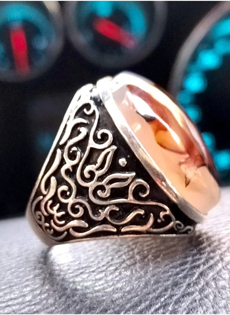 Generic - Elegant silver ring with a huge  rare Dendritic White Yemini  agate gemstone , size can be fixed to your size easily - Image 1