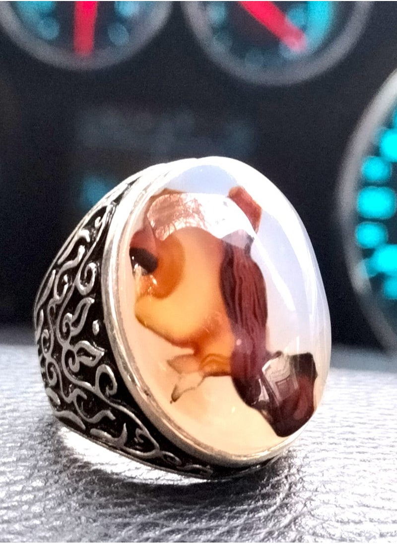 Generic - Elegant silver ring with a huge  rare Dendritic White Yemini  agate gemstone , size can be fixed to your size easily - Image 1