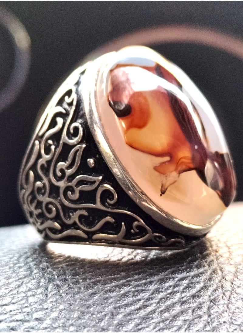 Generic - Elegant silver ring with a huge  rare Dendritic White Yemini  agate gemstone , size can be fixed to your size easily - Image 1