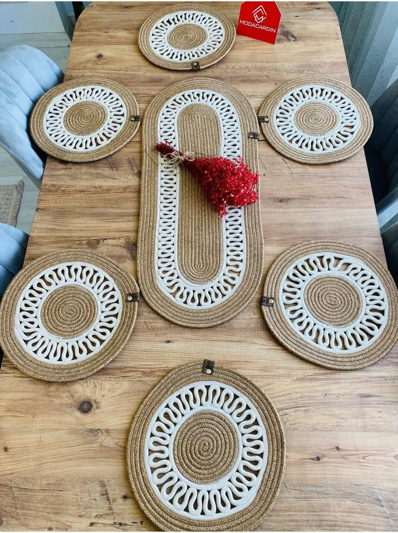 بدز ديري BDZ Leather Wicker Jute Presentation Plate Mat American Service and Basket 7 Pieces