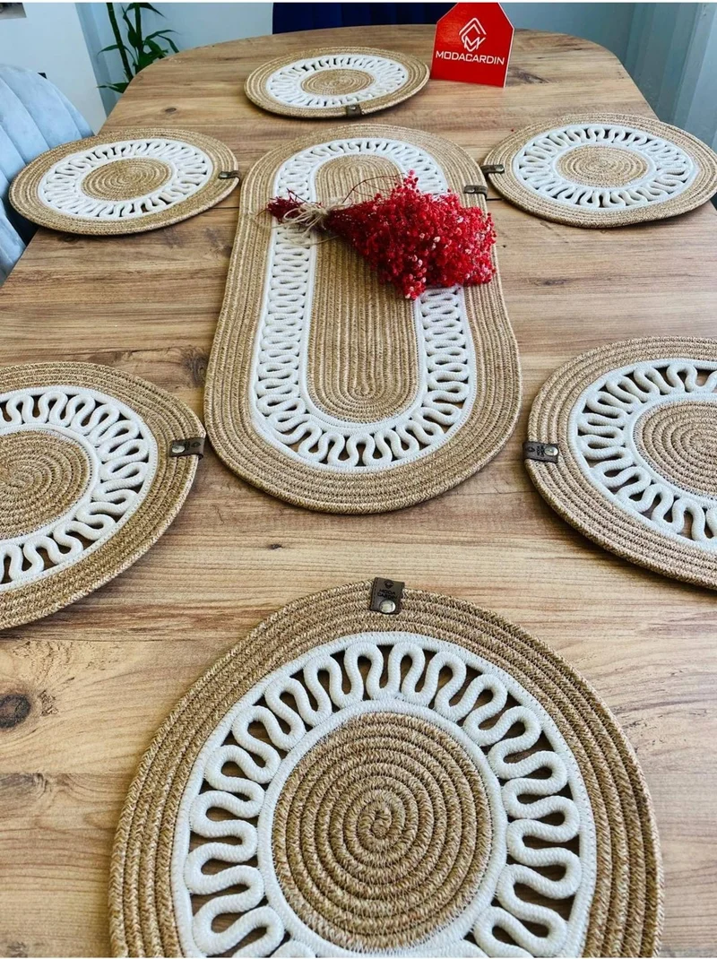 بدز ديري BDZ Leather Wicker Jute Presentation Plate Mat American Service and Basket 7 Pieces