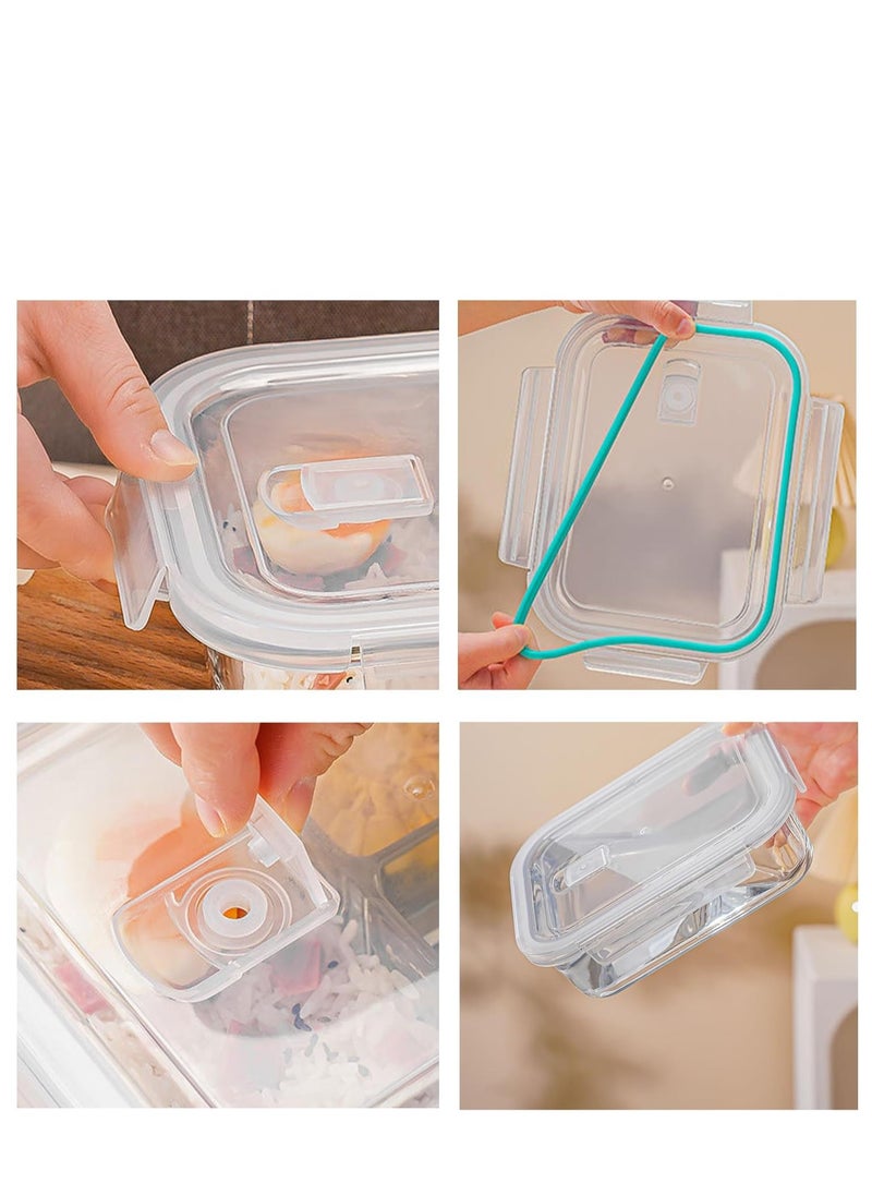 TYCOM Glass Meal Prep Containers (3 pcs Square) - Glass Food Storage Containers with Lids, Glass Lunch Box, Portion Control, Airtight, Glass Bento Box Lunch Containers- 3P Square Blue  - Image 5