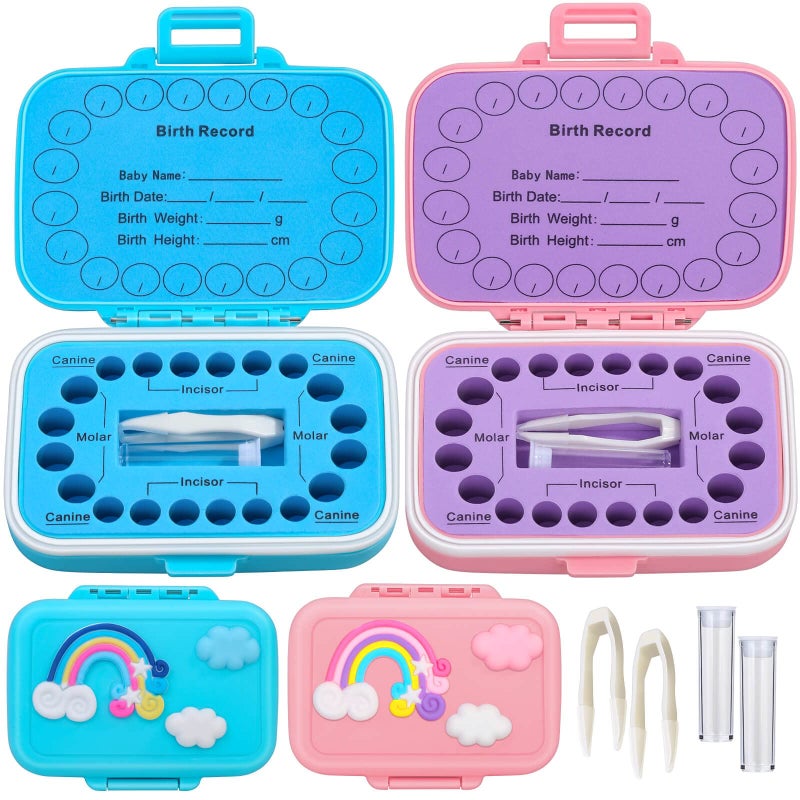 Caffox Tooth Holders for Kids Keepsake, Baby Teeth Keepsake Box, Tooth Saver, Tooth Container for Lost Teeth, Teeth Storage Holder for Tooth Fairy (Blue and Pink) - Image 1