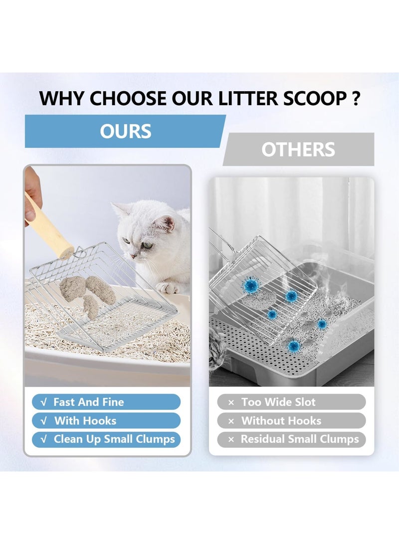 SYOSI Metal Litter Scoop with Wooden Handle, Deep Pooper Scooper & Speed Sifter Filter, Cat Litter Shovel for Litter Box Cleaning, Durable Metal Scooper for Kittens (Silver) - Image 4