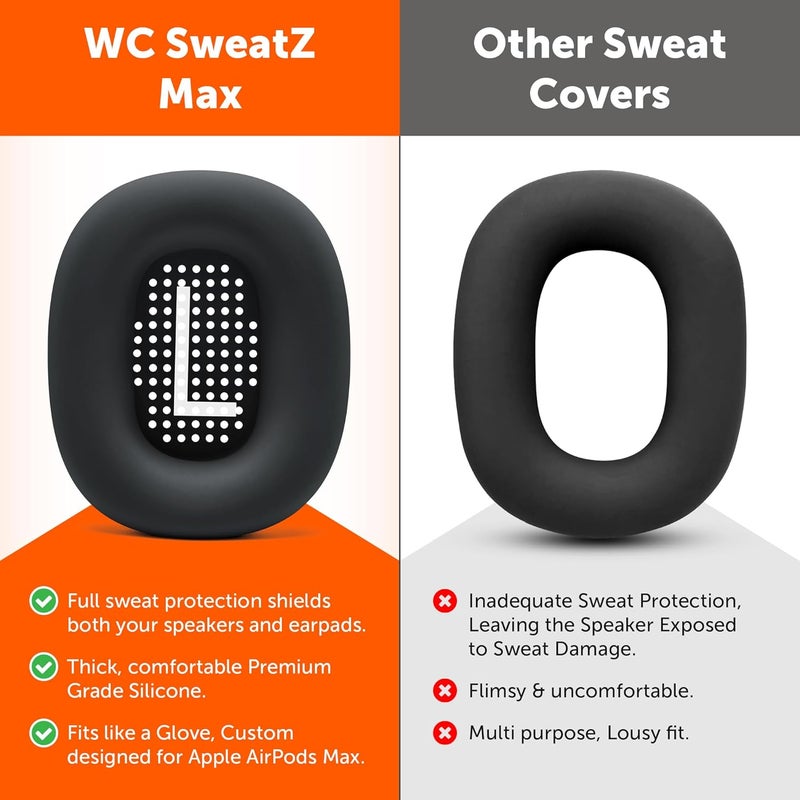 WC SweatZ Max - Protective Earpad Covers for Airpods Max Made by Wicked Cushions | Sweatproof & Easily Washable | Full Earpad Sweat Protection | Black - Image 4