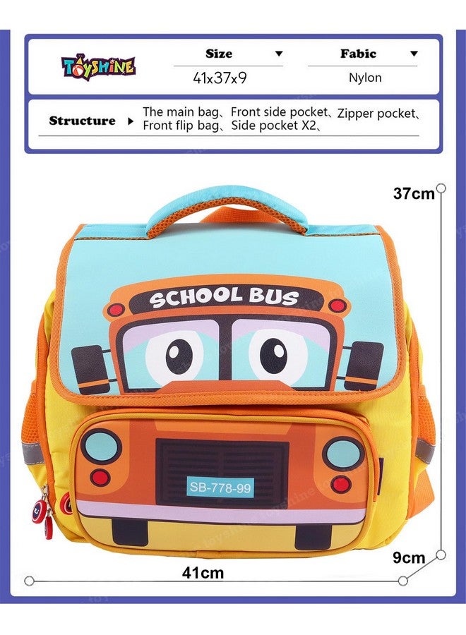 توي شاين حقيبة ظهر مستطيلة الشكل بتصميم حافلة مدرسية لطيفة من Toyshine للأطفال في سن ما قبل المدرسة | رياض الأطفال | KG-1 | KG-2 | حقيبة سفر للنزهة المدرسية للأطفال من سن 2 إلى 7 سنوات (أصفر) - Image 5