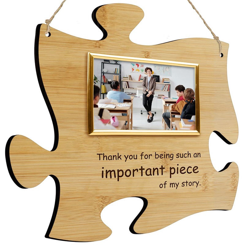 PlaqueMaker Thank You For Being A Piece Of My Story  Hanging Modern Acrylic Puzzle Piece Sign with 6 x 4 Picture Frame  A Great Teacher Mentor Or Leader Gift Bamboo