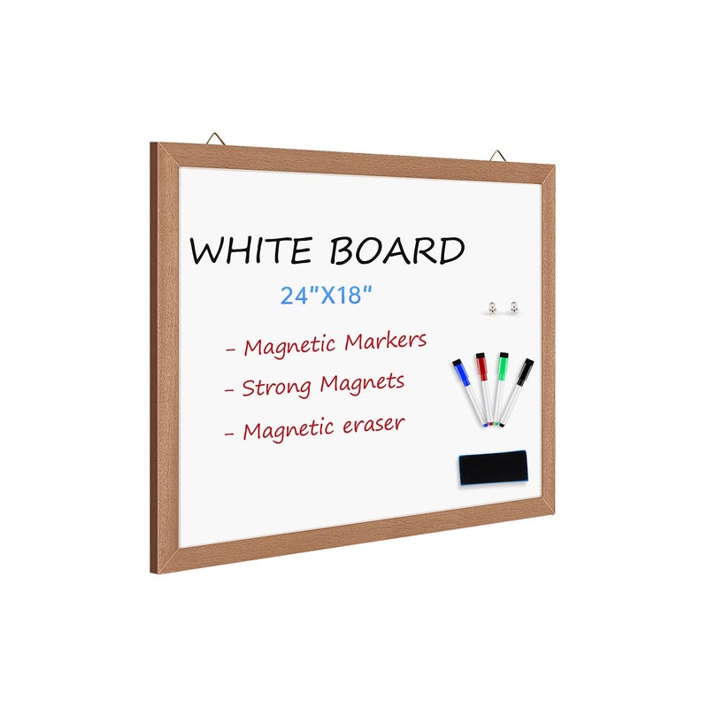 Magnetic Whiteboard for Wall 24 X 18 Dry Erase White Board with Natural Wood Frame for Home Office School