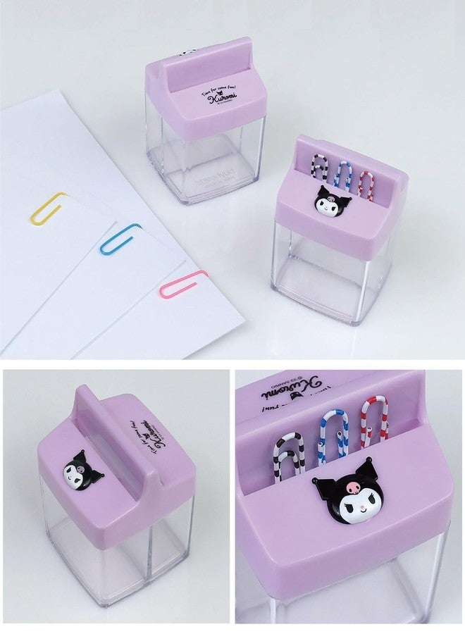 LENITH Cute Animal Faced Kuromi Paper Clip Dispenser Magnetic Lid Boxes with 6 Paper Clips Black Rabbit Purple Case - Image 2
