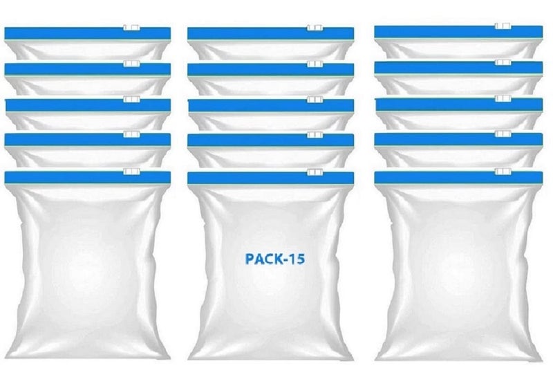 ZUNBELLA Pack Of 15 Ziplock Bag For Food Storage Seal Freezer Bags zip pouches for travel Freezer REUSABLE Zipper Bags Transparent BPA Free Medium Size 9X10 2286cmX254cm BLUE W9855 - Image 1
